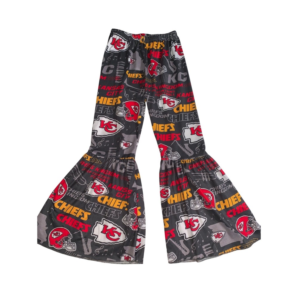 Kansas City Chiefs Girls Bell Bottom Flare Pants Red Gold Gray Size 7-8T NFL